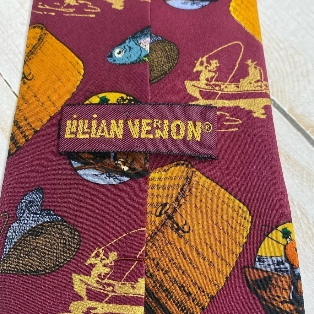 Lillian Vernon 100% Silk Tie Fishing